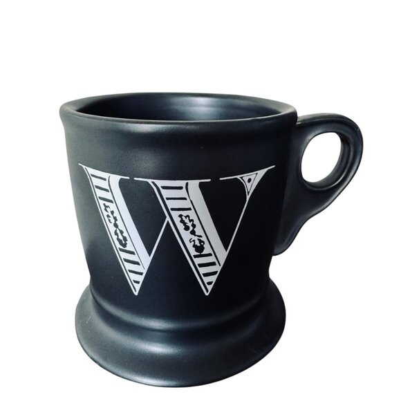 Anthropologie Monogram W Matte Black White Text Initial W Shaving Mug Classic - Picture 12 of 12